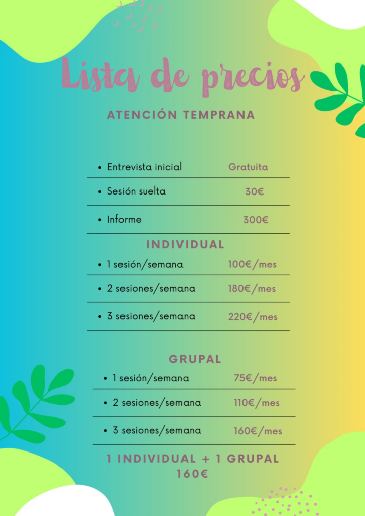 lista de precios atención temprana